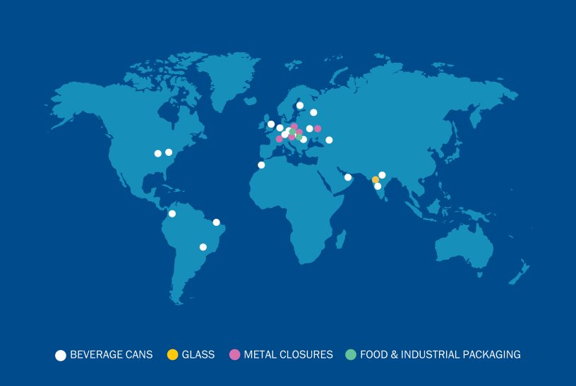 Map of world showing Canpack locations